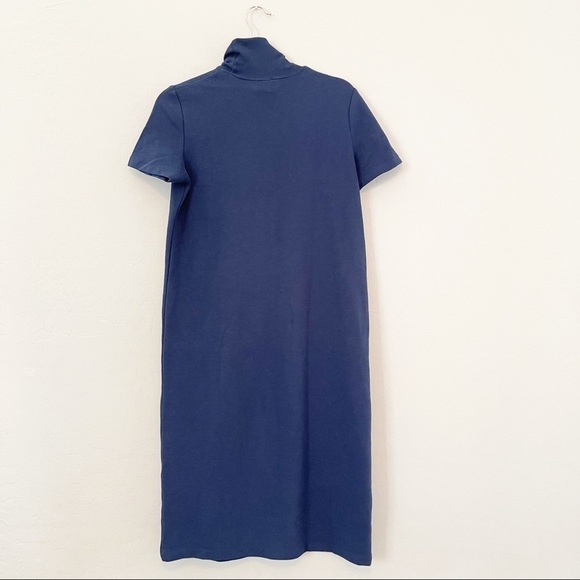 Zara Women's Ribbed Midi Dress Turtleneck Navy Blue Short Sleeve Small - Picture 7 of 7